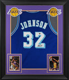 Magic Johnson Signed Blue Throwback Pro Style Framed Jersey BAS Witnessed 2