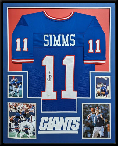 FRAMED NEW YORK GIANTS PHIL SIMMS AUTOGRAPHED SIGNED JERSEY JSA COA