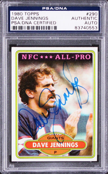 Giants Dave Jennings Authentic Signed 1980 Topps #290 Card PSA/DNA Slabbed