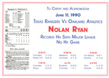 Nolan Ryan Texas Rangers v. Athletics 6th No Hitter 6/11/1990 Ticket 57878
