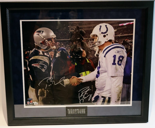 Tom Brady & Peyton Manning Autographed 16x20 Photo Framed Fanatics & Tristar COA