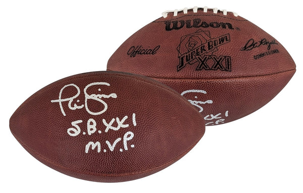 Giants Phil Simms "SB XXI MVP" Signed SB XXI Logo Wilson "Duke" Football BAS Wit