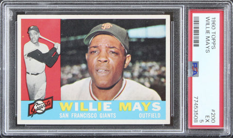 Giants Willie Mays 1960 Topps #200 Card Graded EX-5 PSA Slabbed