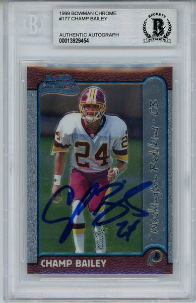 Champ Bailey Signed 1999 Bowman Chrome #177 Rookie Card Beckett Slab 36280