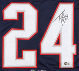 Ty Law Signed New England Patriot Career Stat Jersey (Beckett)3xSuper Bowl Champ