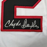 Framed Autographed/Signed Clyde Drexler 35x39 Portland White Jersey JSA COA