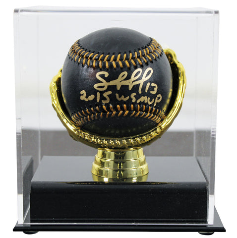 Royals Salvador Perez "2015 WS MVP" Signed Black Oml Baseball w/ Case BAS Wit