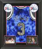 76ers Allen Iverson Signed Blue Galaxy M&N 96-97 HWC Swingman Framed Jersey BAS