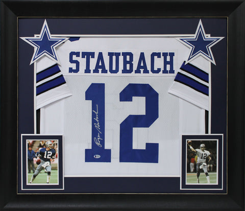 Cowboys Roger Staubach Authentic Signed White Pro Style Jersey BAS Witnessed