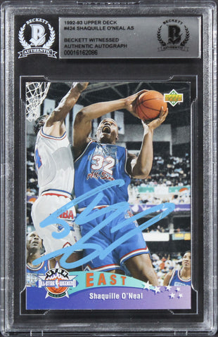 Magic Shaquille O'Neal Signed 1992 Upper Deck #424 Rookie Card BAS Slabbed