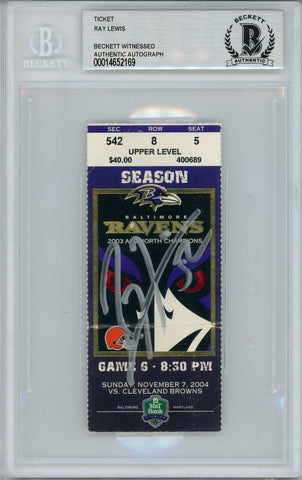 Ray Lewis Signed Baltimore Ravens Ticket 11/7/04 vs CLE BAS Slab 39456