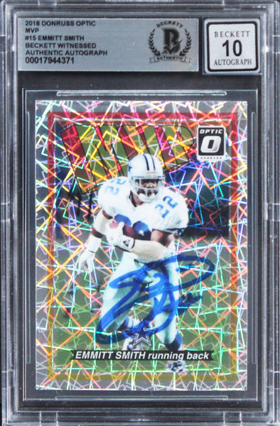 Cowboys Emmitt Smith Signed 2018 Donruss Optic MVP #15 Card Auto 10! BAS Slabbed
