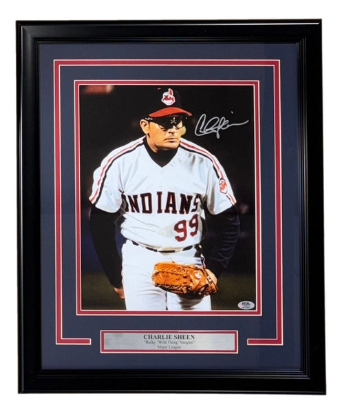 Charlie Sheen Signed Framed 11x14 Major League Photo PSA/DNA Hologram
