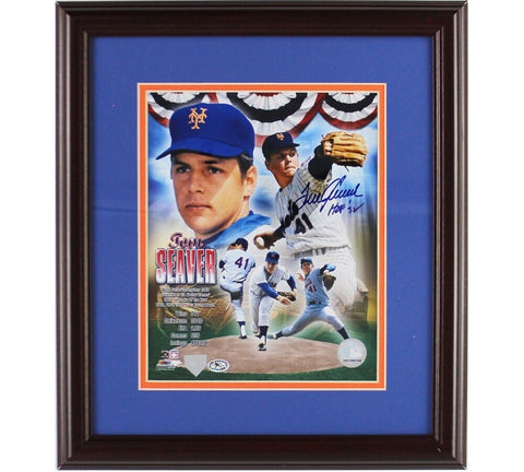 Tom Seaver Autographed/Signed New York Mets Framed 8x10 MLB Photo with "HOF 92"