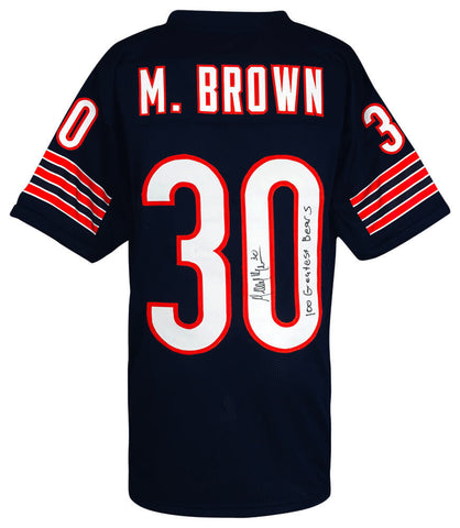 Mike Brown Signed Navy Custom Football Jersey w/100 Greatest Bears - (SS COA)