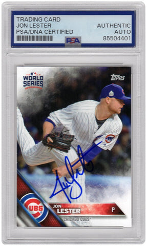 Jon Lester Signed Cubs 2016 Topps World Series Baseball Card #WS17 (PSA Slabbed)