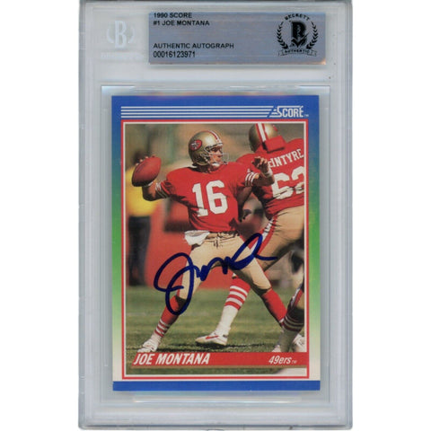Joe Montana Autographed/Signed 1990 Score 1 Trading Card Beckett 47110
