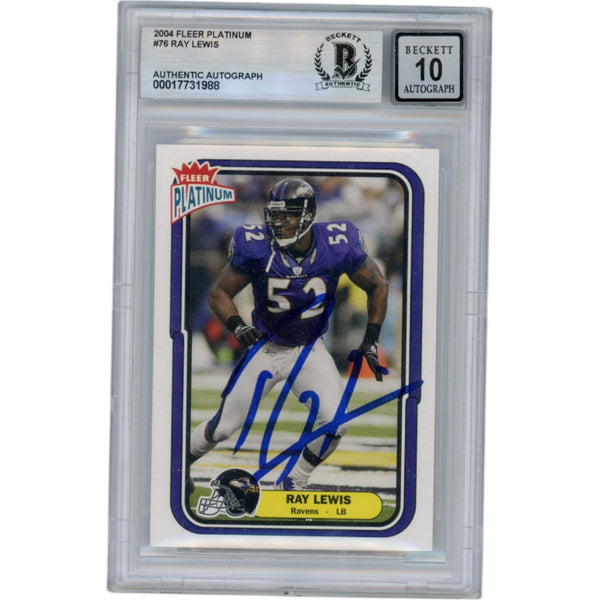 Ray Lewis Autographed 2004 Fleer Platinum #76 Slabbed Trading Card Beckett 50022