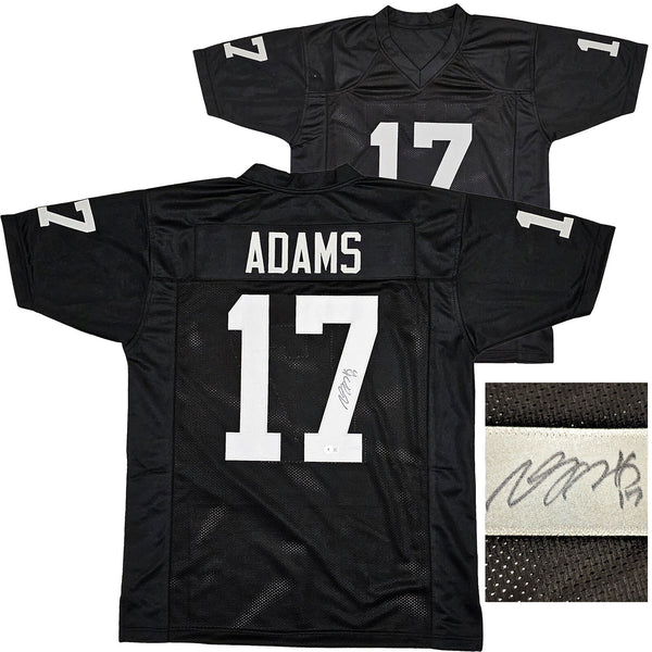 LAS VEGAS RAIDERS DAVANTE ADAMS AUTOGRAPHED BLACK JERSEY BECKETT WITNESS 220595