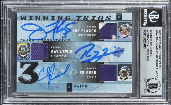 (3) Flacco, Lewis & Reed Signed 2009 SPX Trios #BAL #23/25 Card Auto 10 BAS Slab