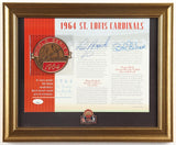 Lou Brock & Bob Gibson Signed 1964 Cardinals World Series Framed Card (JSA COA)
