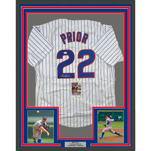 Framed Autographed/Signed Mark Prior 35x39 Chicago Pinstripe Jersey JSA COA