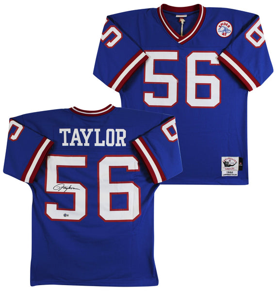Giants Lawrence Taylor Signed 1986 Blue M&N Throwback Authentic Jersey BAS