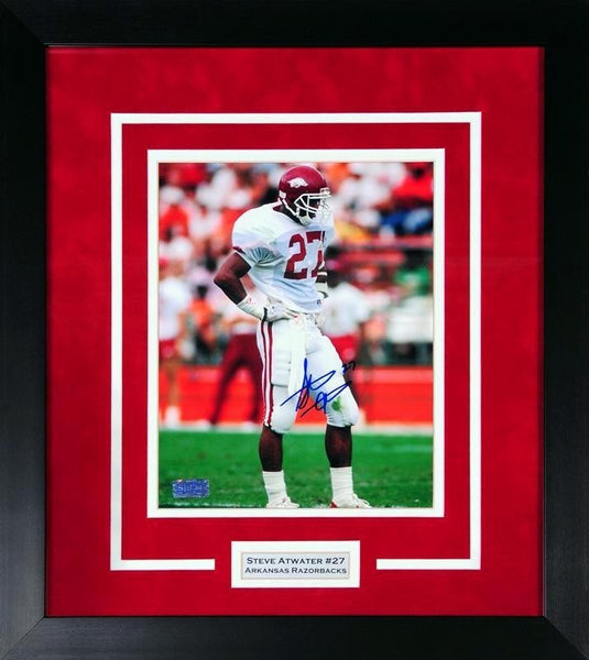 STEVE ATWATER SIGNED ARKANSAS RAZORBACKS 8x10 FRAMED PHOTO COA