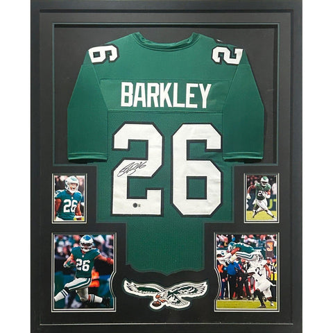 Saquon Barkley Autographed Signed Framed Eagles Kelly 4P Jersey BECKETT