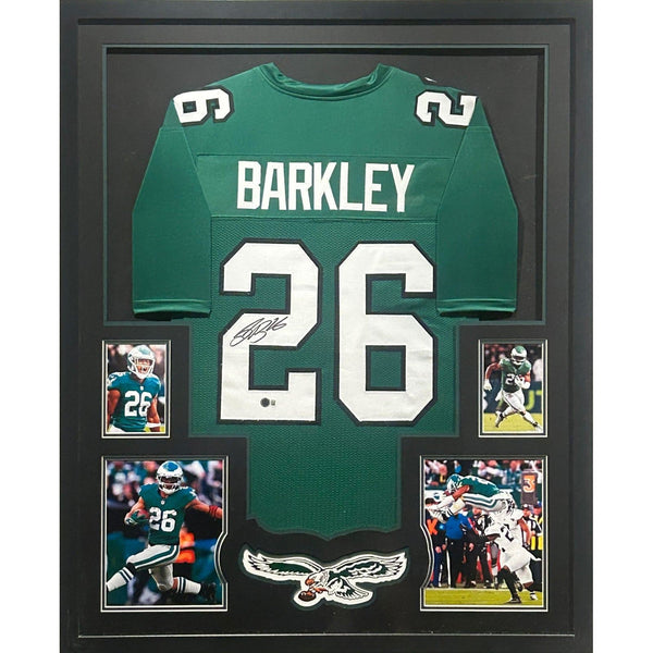 Saquon Barkley Autographed Signed Framed Eagles Kelly 4P Jersey BECKETT