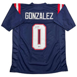 Autographed/Signed Christian Gonzalez New England Blue Football Jersey BAS COA
