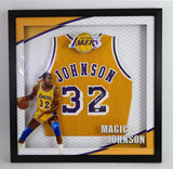 Magic Johnson Autographed Los Angeles Lakers Jersey -- Shadow Box Framed JSA COA