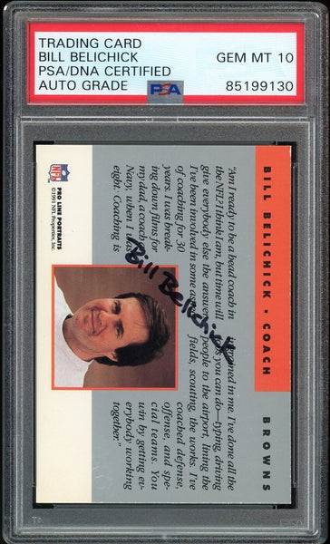 1991 Proline #115 Bill Belichick Patriots RC On Card PSA/DNA Auto GEM MINT 10