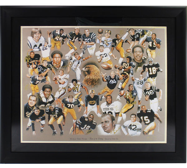 Signed USM Framed Lithograph Print 32 Sigs- Brett Favre/Ray Guy/R Collier -JSA