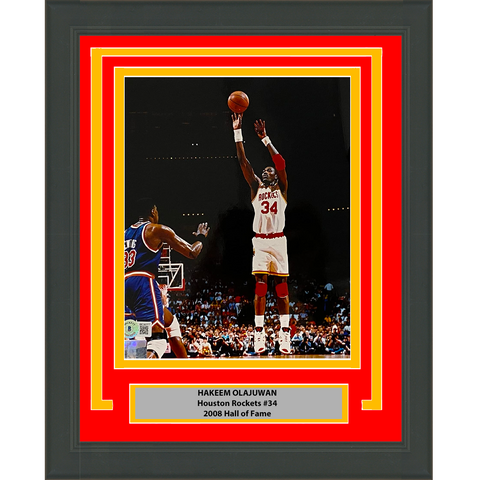 Framed Autographed/Signed Hakeem Olajuwon Houston Rockets 8x10 Photo BAS COA