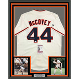 Framed Autographed/Signed Willie McCovey 35x39 "521 HR's" Cream Jersey JSA COA