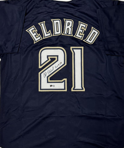 CAL ELDRED Signed Custom Replica Navy Brewers Jersey AUTO - BAS