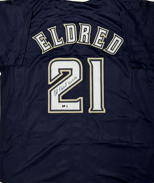 CAL ELDRED Signed Custom Replica Navy Brewers Jersey AUTO - BAS