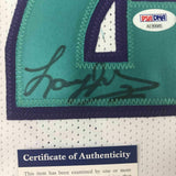FRAMED Autographed/Signed LARRY JOHNSON 33x42 Charlotte White Jersey PSA/DNA COA