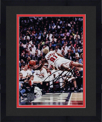 Framed Dennis Rodman Chicago Bulls Autographed 8" x 10" Diving Photograph