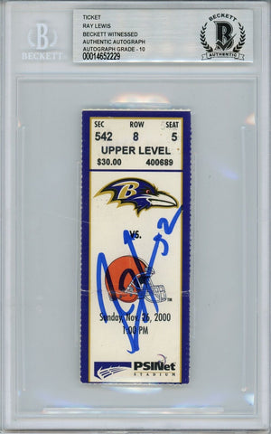 Ray Lewis Signed Baltimore Ravens Ticket 11/26/00 vs Browns BAS Slab 39468