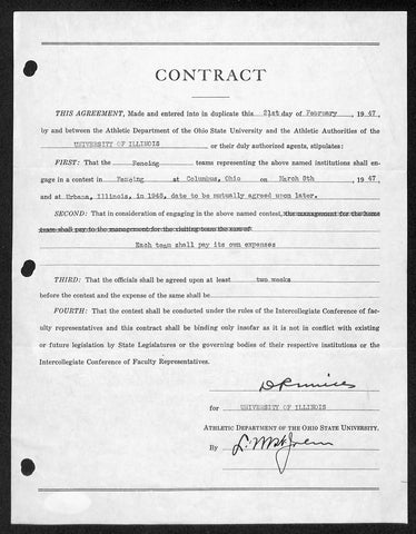 Lynn St. John HOF/Mills Dual Signed 1947 Contract Ohio State Illinois JSA 198955