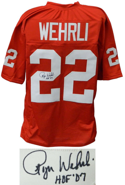ROGER WEHRLI Cardinals Signed Red Throwback Football Jersey w/HOF'07 - SCHWARTZ