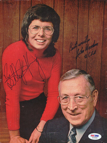 Billy Jean King & John Wooden Autographed Magazine Page Photo PSA/DNA #S43888