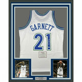 FRAMED Autographed/Signed KEVIN GARNETT 33x42 T-Wolves White Jersey Fanatics COA