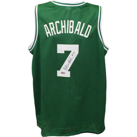 Nate Archibald Autographed/Signed Pro Style Green Jersey HOF TRI 43514