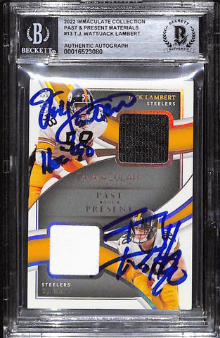 TJ Watt Jack Lambert Signed Pittsburgh Steelers 22 Immaculate Card Beckett 43108