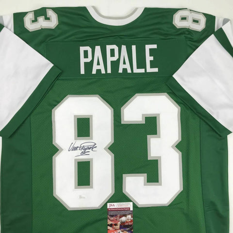 Autographed/Signed VINCE PAPALE Philadelphia Green Football Jersey JSA COA Auto
