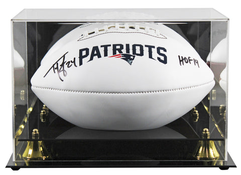 Patriots Ty Law "HOF 19" Signed Franklin White Panel Logo Football W/ Case BAS W
