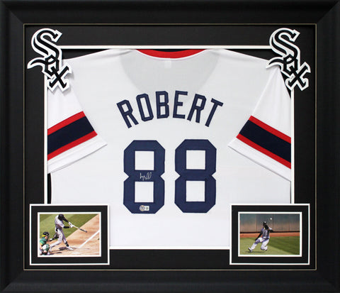 Luis Robert Authentic Signed White Throwback Pro Style Framed Jersey BAS Witness
